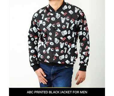 ABC Printed Black Jacket For Men